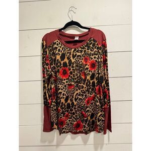 Boutique Leopard Print & Floral Long Sleeve Top 2XL